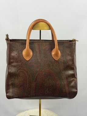 Vintage Etro Arnica Paisley PVC Leather Zip Tote Bag Made in Italy